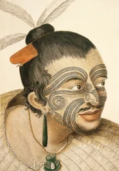 Portrait of a Maori Chief with Full Facial Moko, 1769